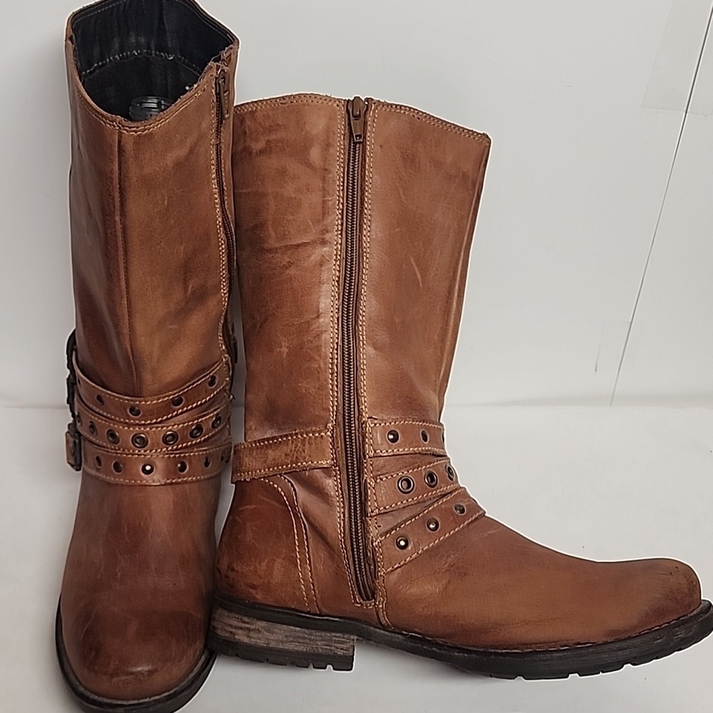 Eric Michael Sienna Tan Leather Moto Biker Combat Western Boots Sz42EU US11L/9M - Picture 15 of 16